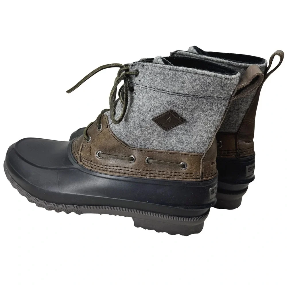 Sperry Avenue Duck Boots Mens 12 Brown Grey Waterproof Wool STS13461 Winter Rain